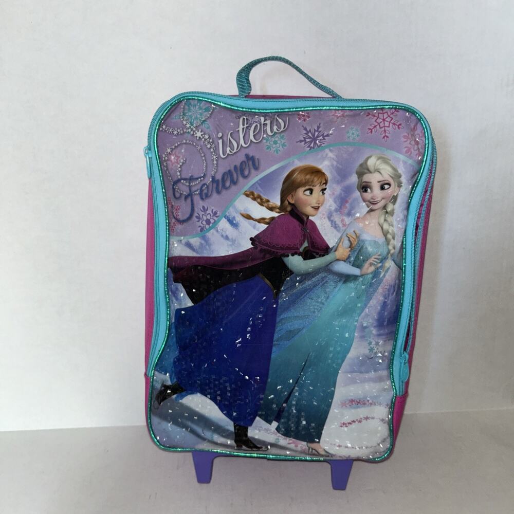 Disney Frozen Elsa and Anna Kids Rolling Luggage Used Good Sisters Forever